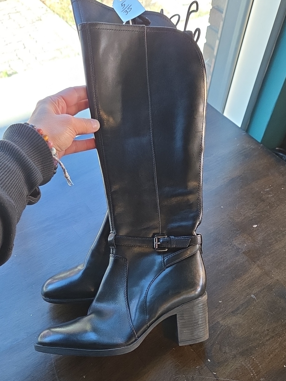Geox EU 35 US 5 Elegant Black Leather Mid-Calf Block Heel Leather Boots